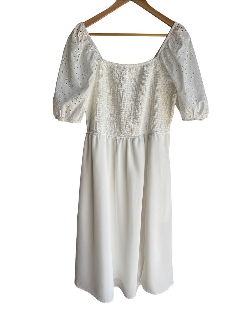 Maurices Eyelet Puff Sleeve Smocked Midi Dress XL White Coastal Beachy Casual